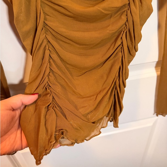 Hem & Thread Tan Ruched Blouse - Picture 2 of 5